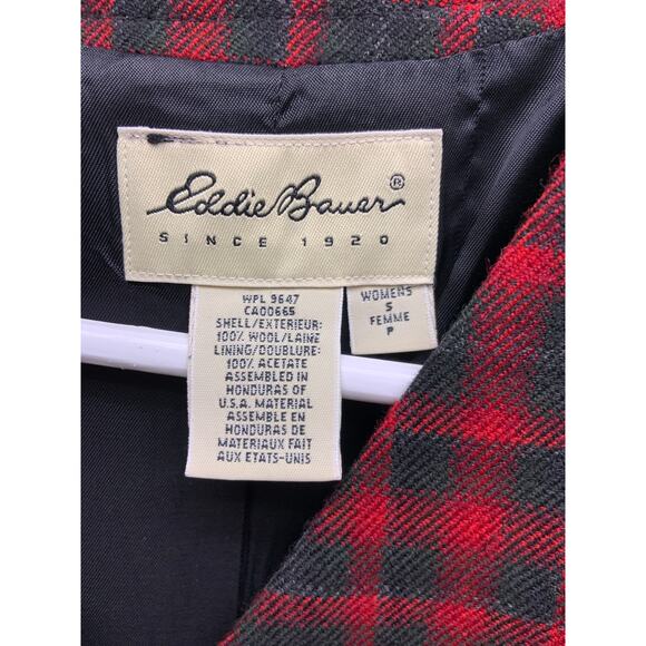 Womens Eddie Bauer 100% Wool Red Black Plaid Vest Size S Dark Academia - Picture 3 of 6